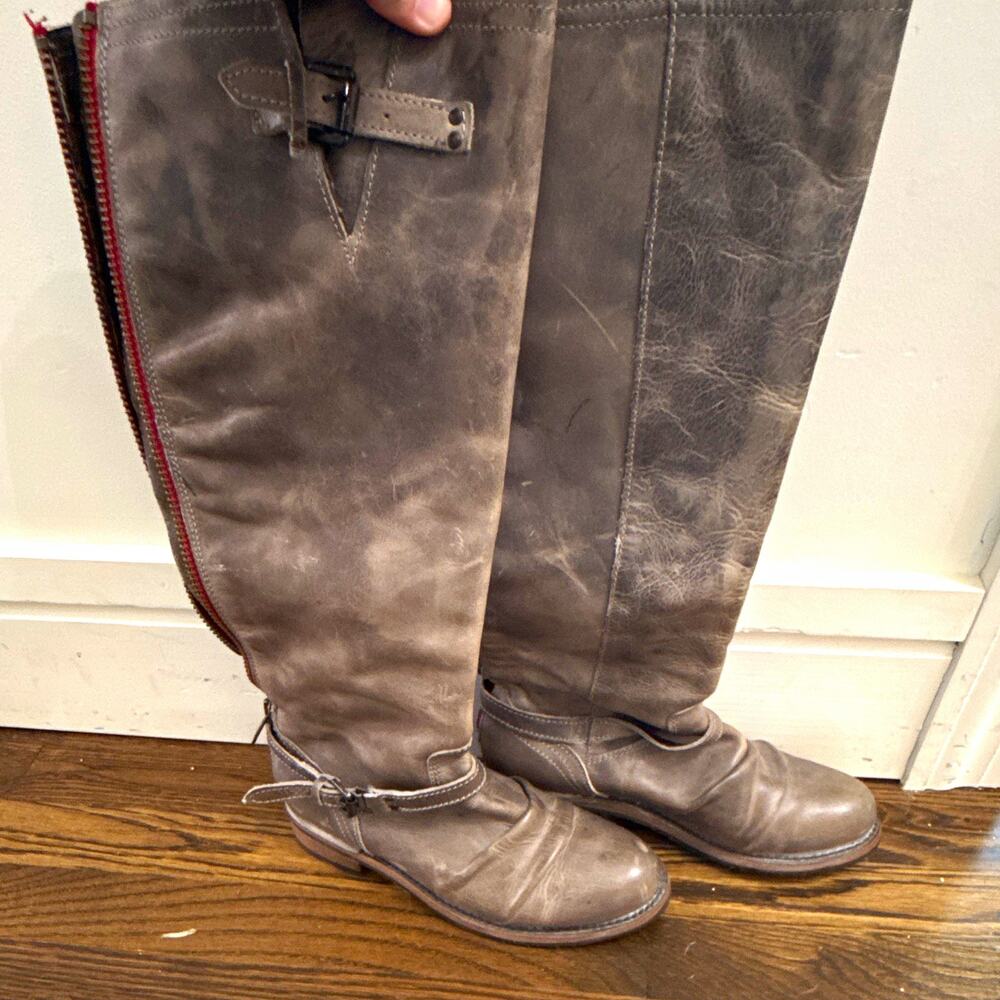FreeBird Roadie Womens Knee High Riding Boot Gray Leather Round Toe Zip US 9